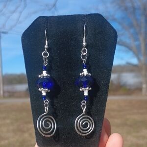Handcrafted Blue Spiral Earrings